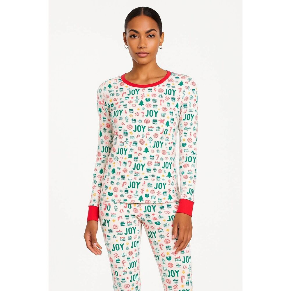 Nordstrom Holiday Thermal Pajama Set Women’s Size M – Joy Winter Print – New Wit